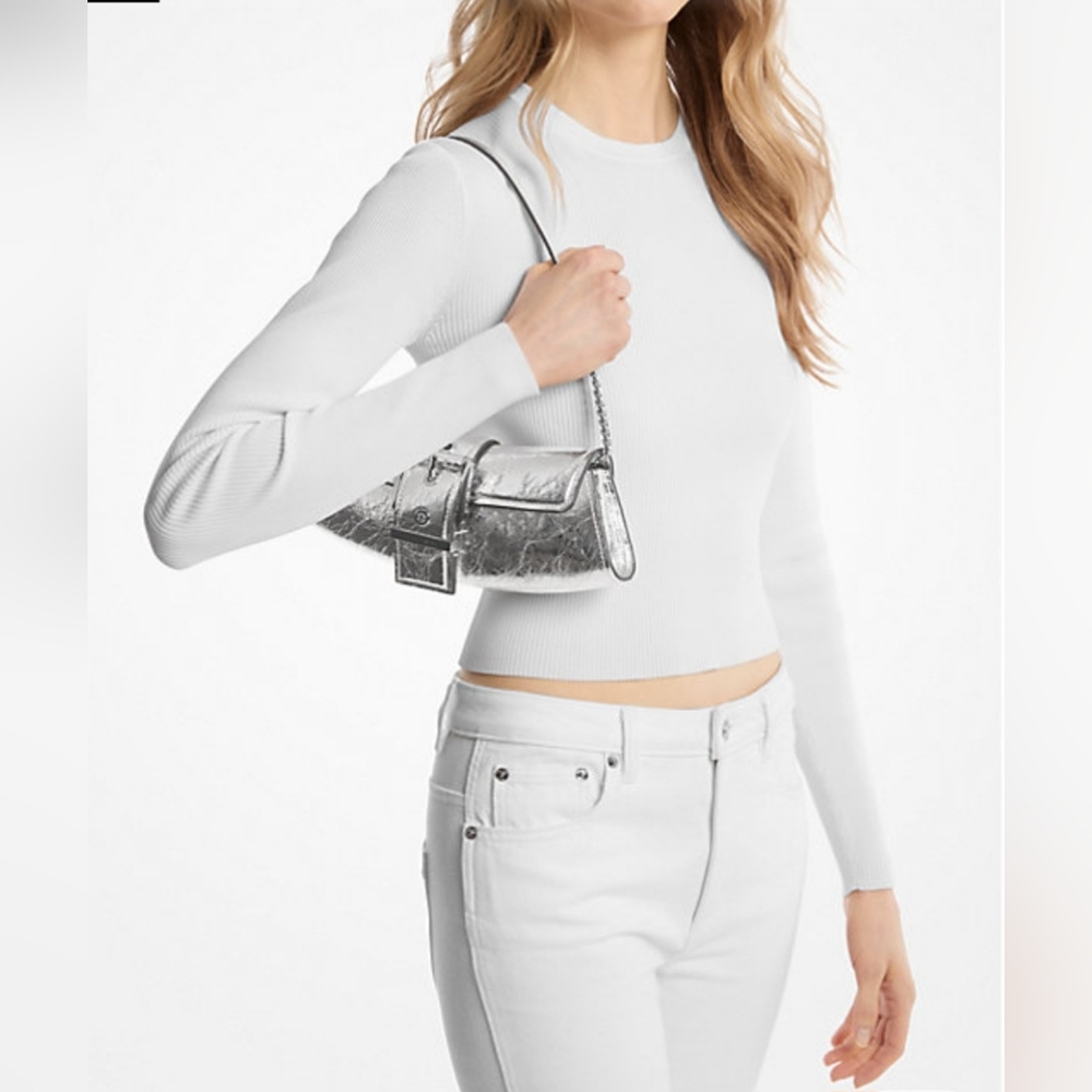 Michael Kors Colby Crackled  Metallic Leather Convertible Clutch
